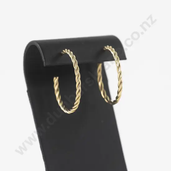 Pair 9ct Twist Design Hoop Earrings