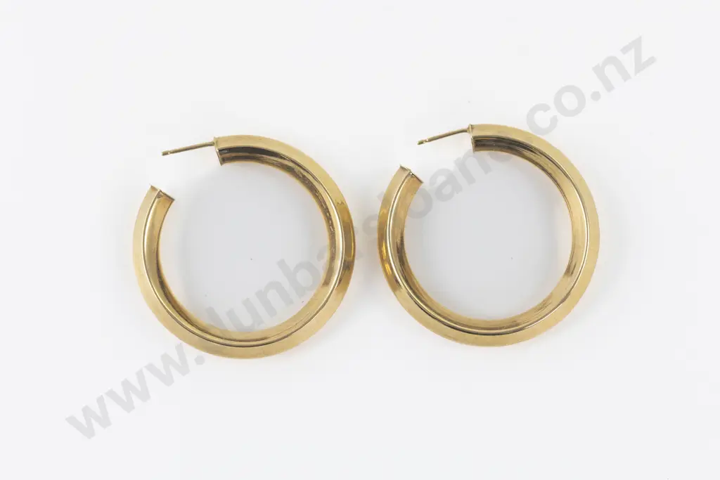 Pair 9ct Plain Hoop Earrings Image 1++