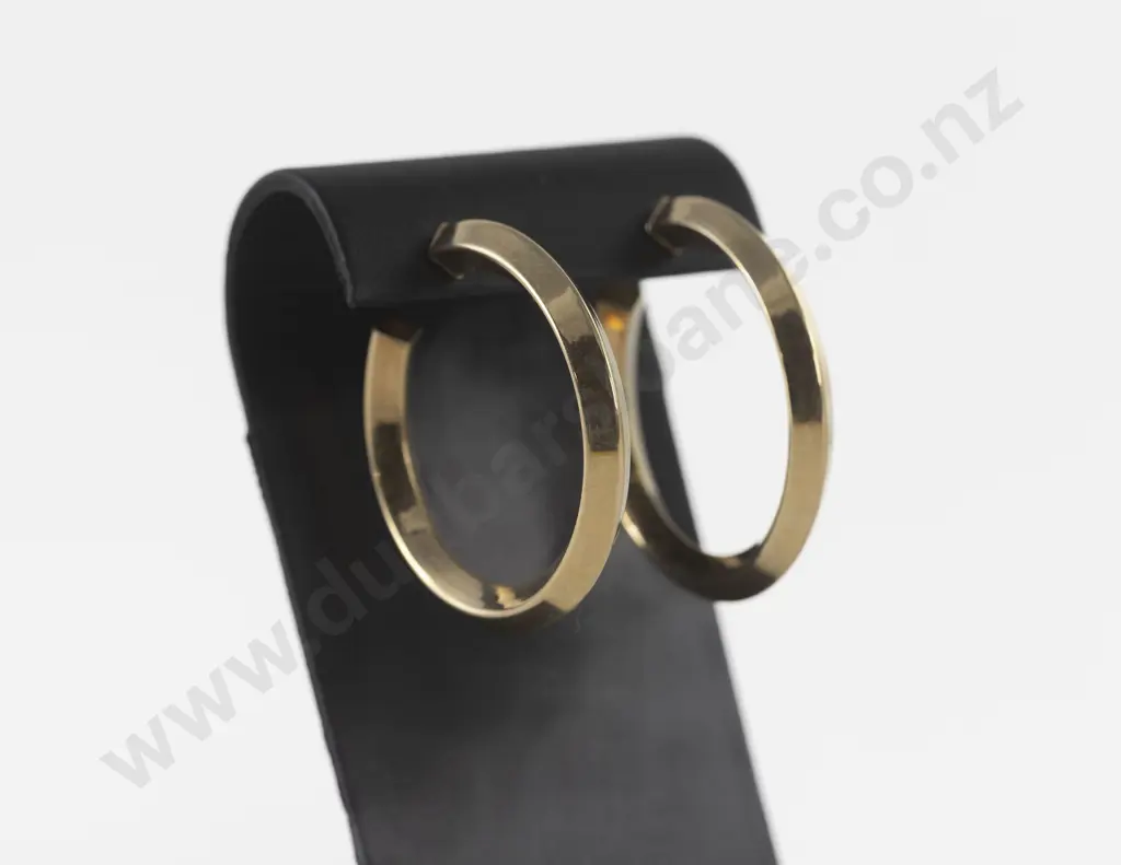 Pair 9ct Plain Hoop Earrings Image 1++
