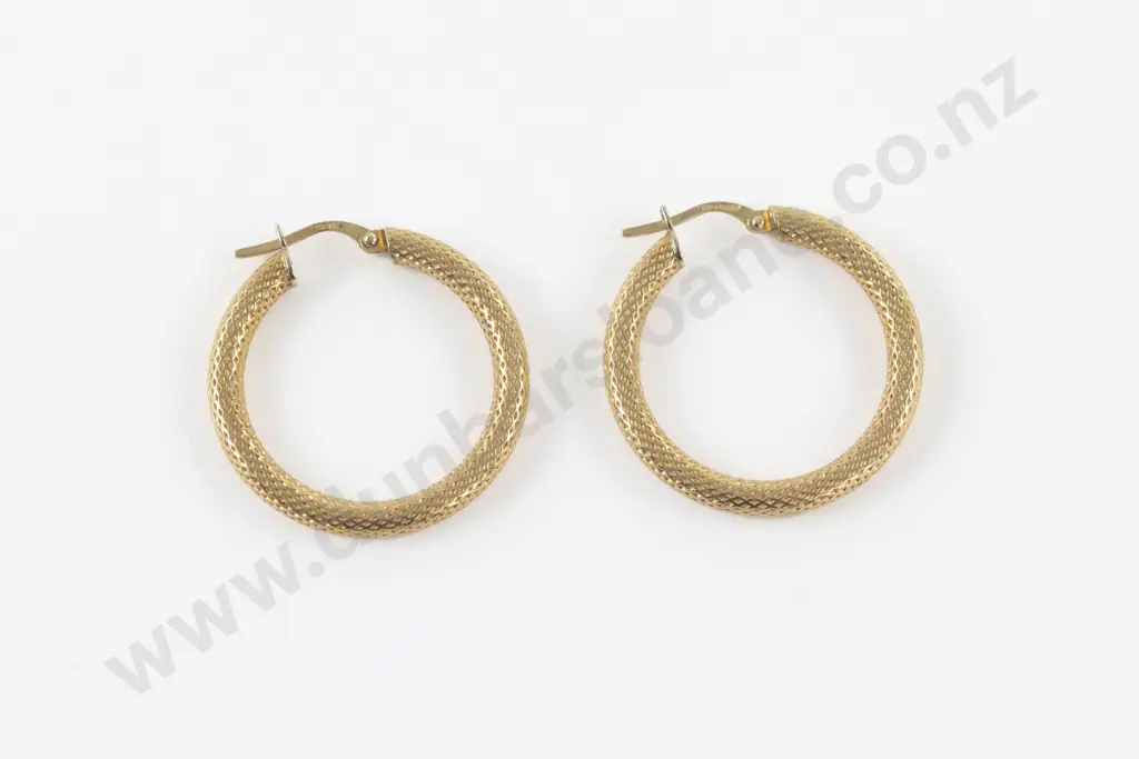 Pair 18ct Textured Hoop Earrings Image 1++