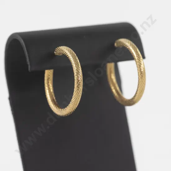 Pair 18ct Textured Hoop Earrings