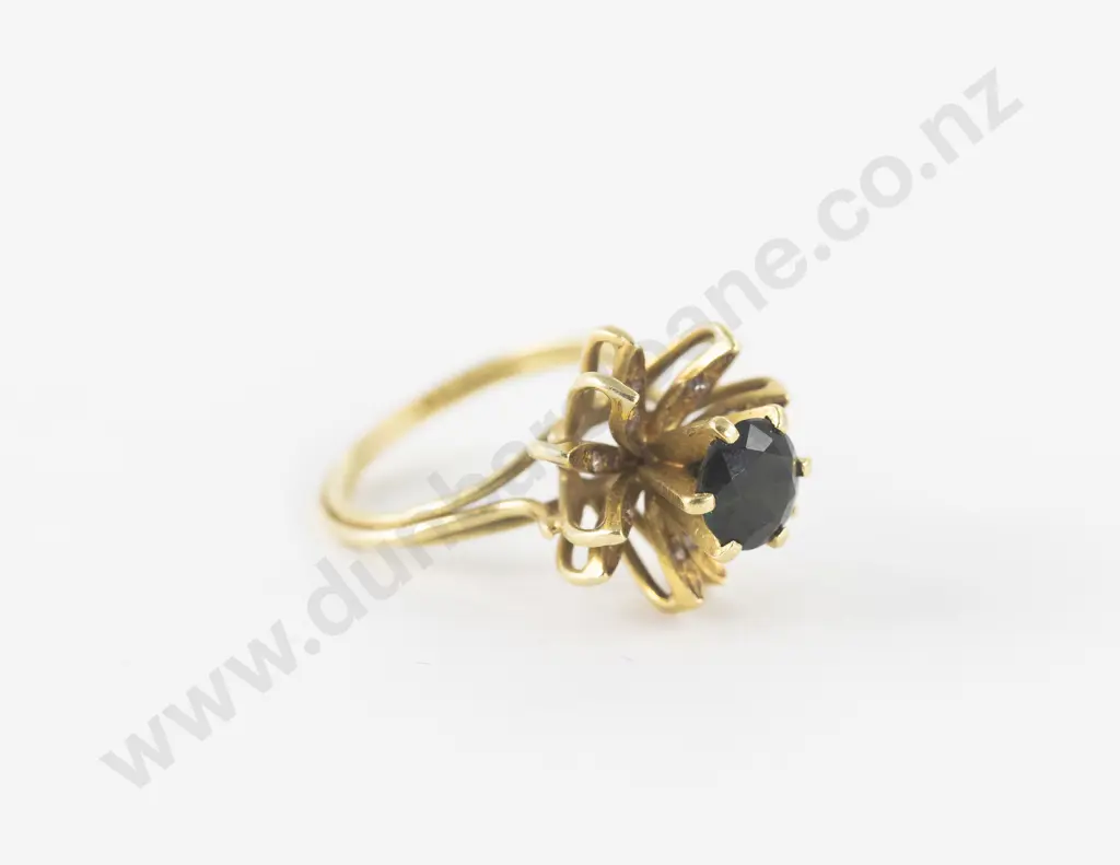 14ct Single Sapphire and Diamond Floral Dress Ring Image 1++