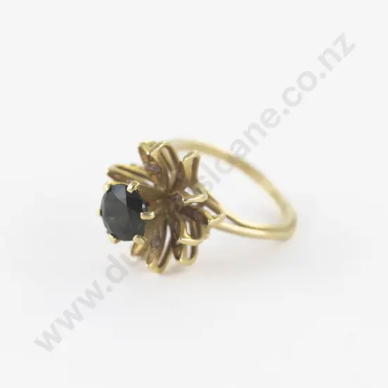 14ct Single Sapphire and Diamond Floral Dress Ring