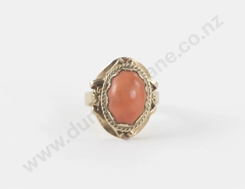 9ct Single Stone Coral Dress Ring Image 1++