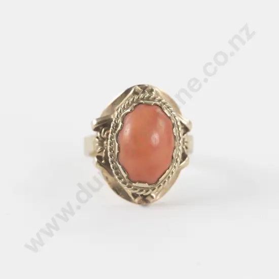9ct Single Stone Coral Dress Ring