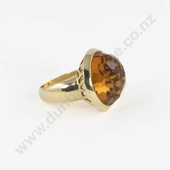 14ct Single Amber Quartz Dress Ring