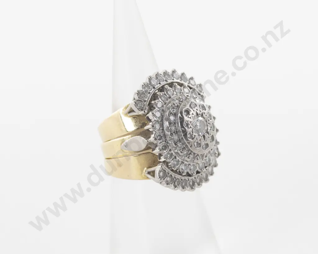 18ct 51Stone Diamond Cluster Ring with Two 18ct Curved Fitted Diamond Bands Image 1++