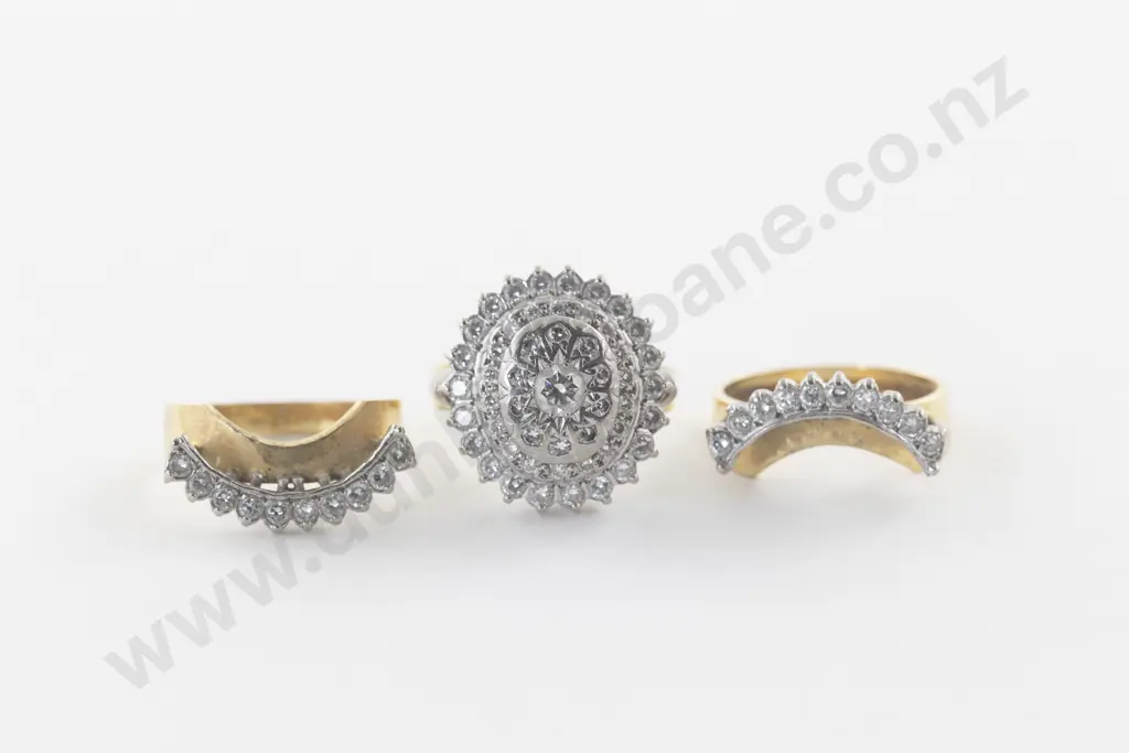 18ct 51Stone Diamond Cluster Ring with Two 18ct Curved Fitted Diamond Bands Image 1++
