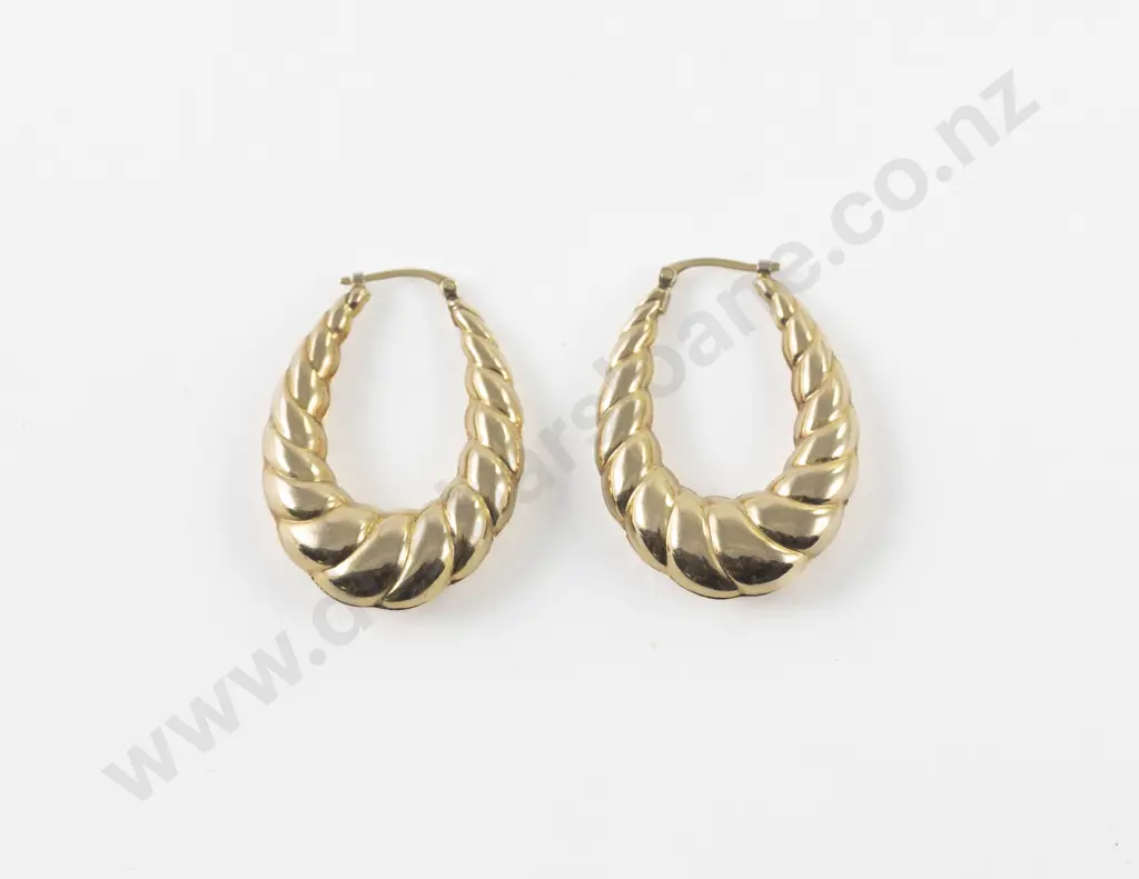 Pair 9ct Twist Hoop Framed Pierced Earrings Image 1++