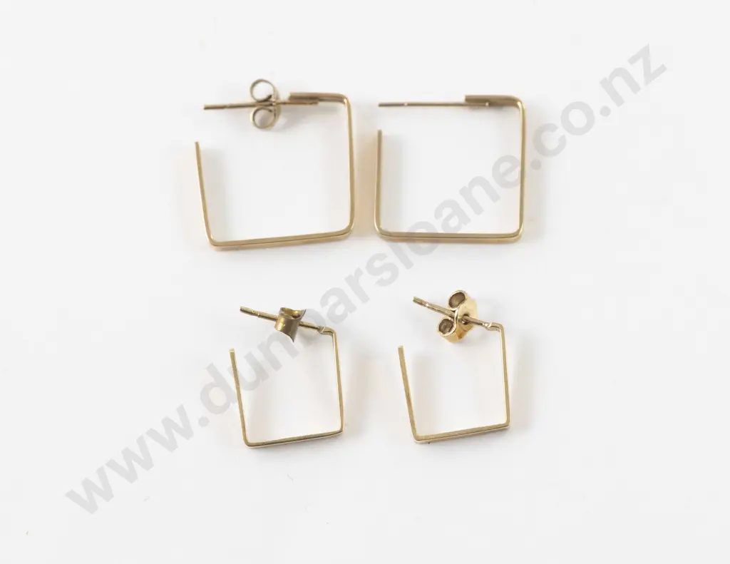 Two Pair 9ct Squared Hoop Pierced Earrings Image 1++