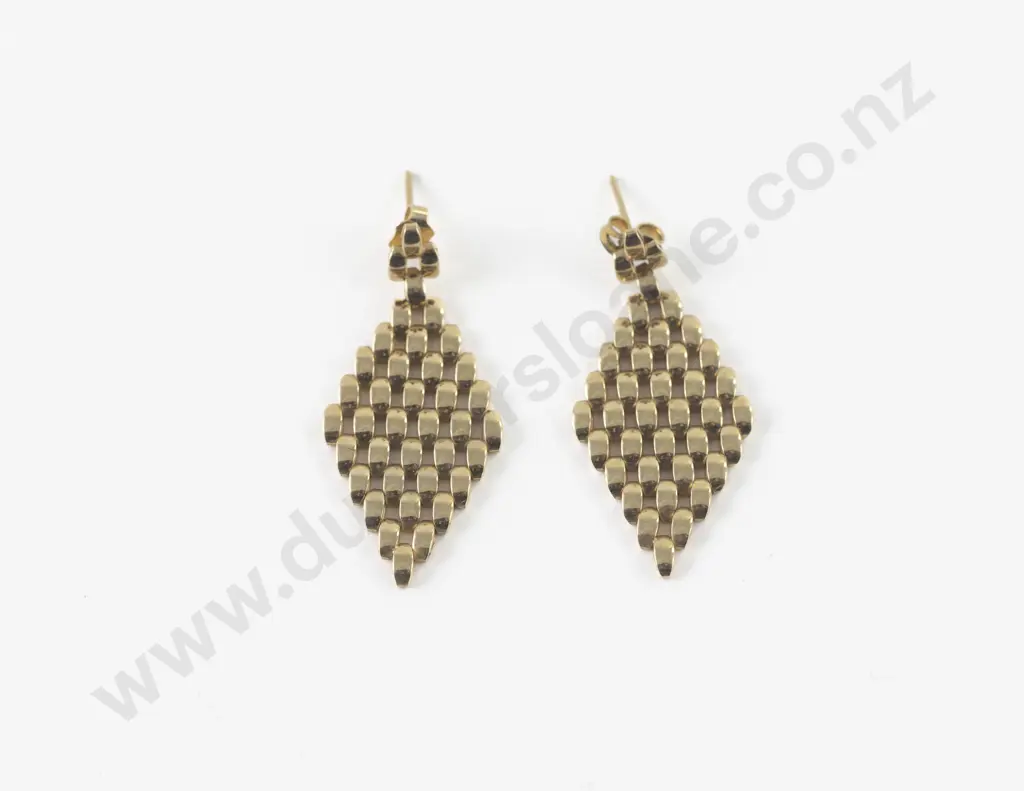 Pair 9ct Fancy Mesh Pendant Drop Pierced Earrings Image 1++
