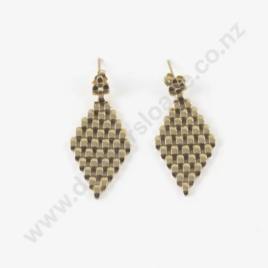 Pair 9ct Fancy Mesh Pendant Drop Pierced Earrings