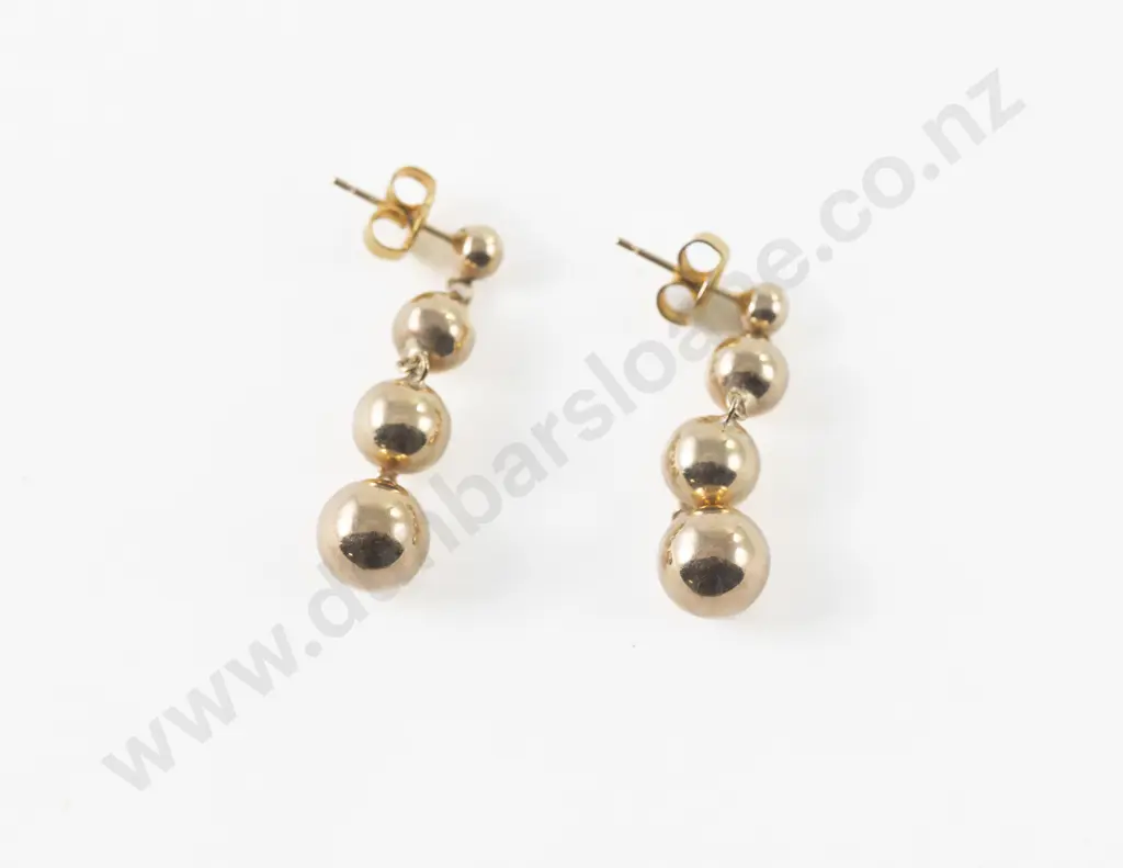 Pair 9ct Triple Ball Drop Pierced Earrings Image 1++