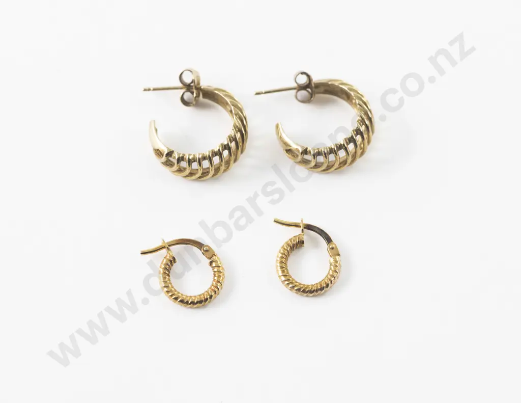 Two Pair 9ct Fancy Hoop Pierced Earrings Image 1++