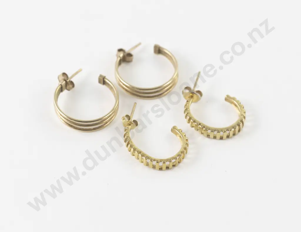 Two Pair 9ct Fancy Hoop Pierced Earrings Image 1++