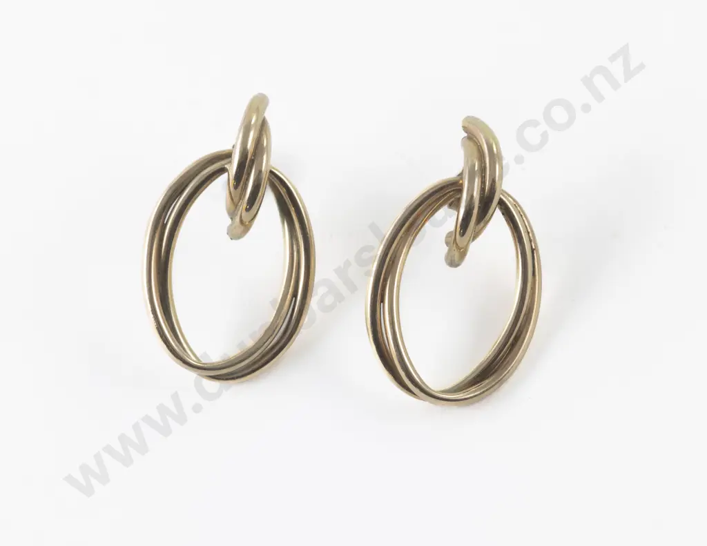 Pair 9ct Double Drop Hoop Pierced Earrings Image 1++