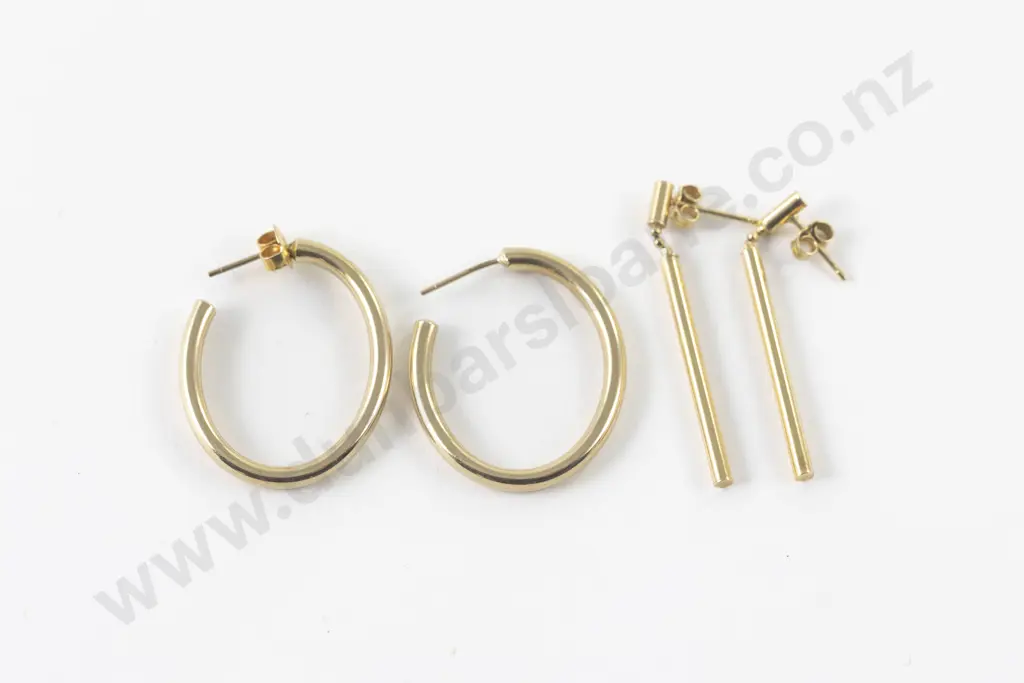 Two Pair 9ct Hoop and Rail Pendant Pierced Earrings Image 1++