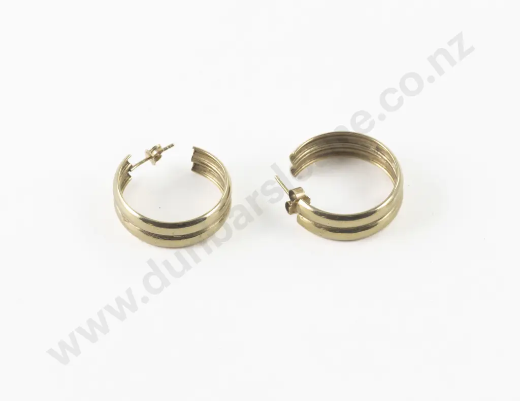 Pair 9ct Double Hoop Pierced Earrings Image 1++
