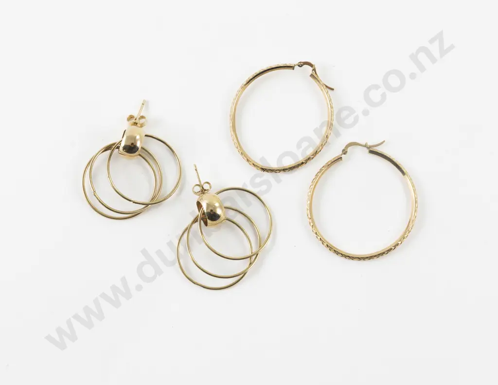 Two Pair 9ct Circle Hoop Pierced Earrings Image 1++