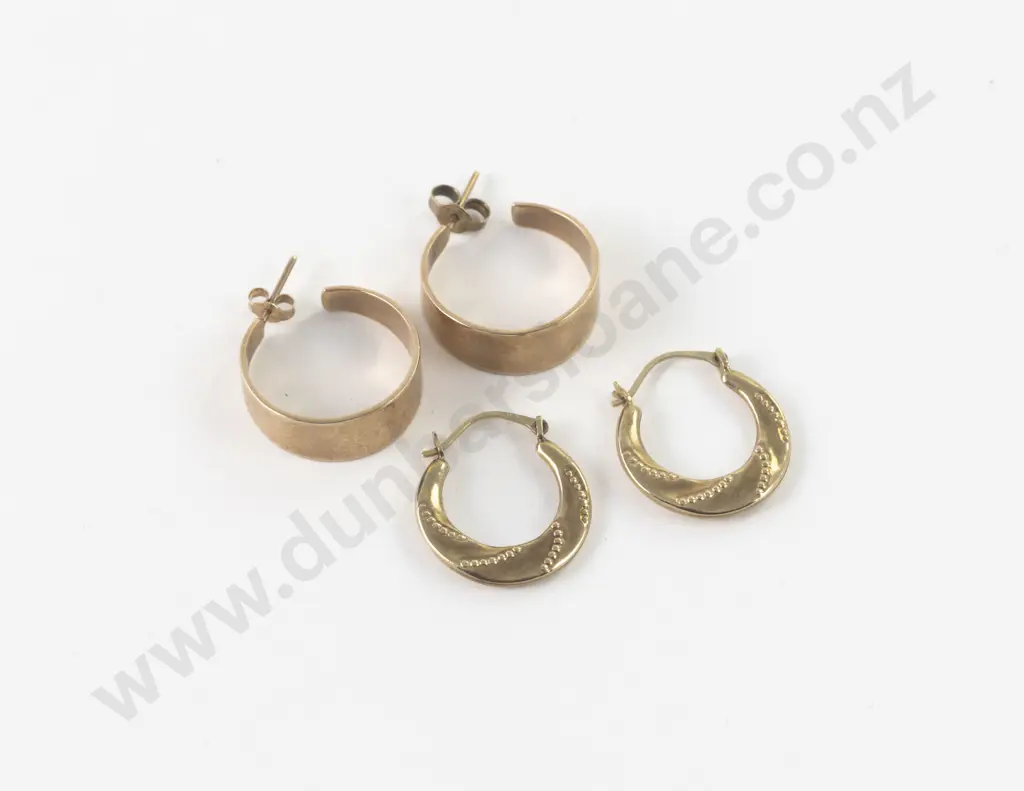 Pair 9ct Plain Hoop and Hoop Drop Pierced Earrings Image 1++