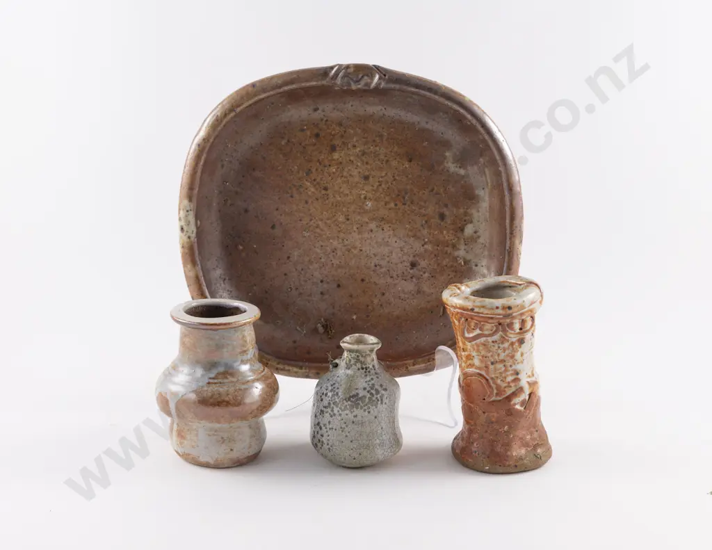Three NZ Pottery Vases & Serving Dish Image 1++