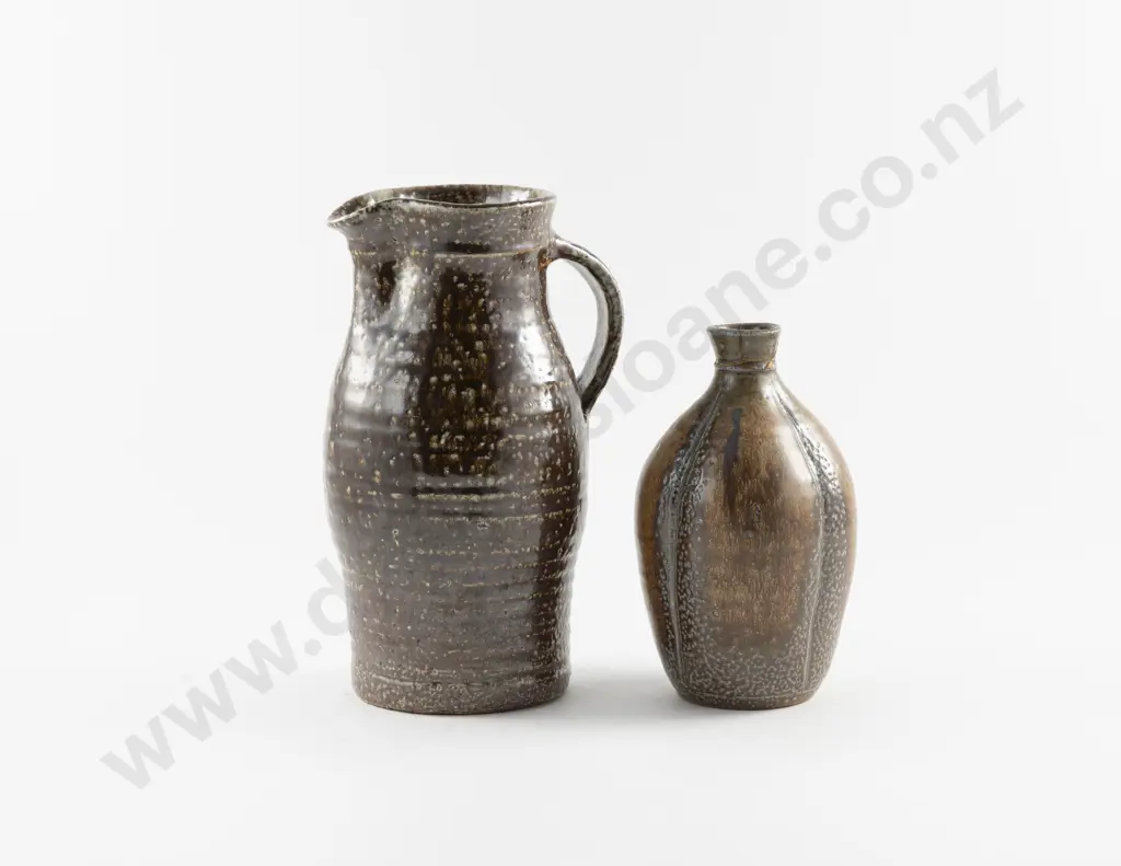 NZ Pottery Jug & Lobed Vase Image 1++