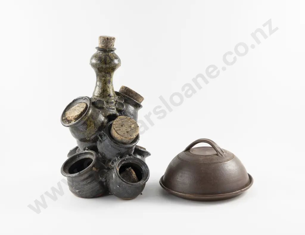 NZ Pottery Lidded Cheese DIsh & Spice Tower Image 1++