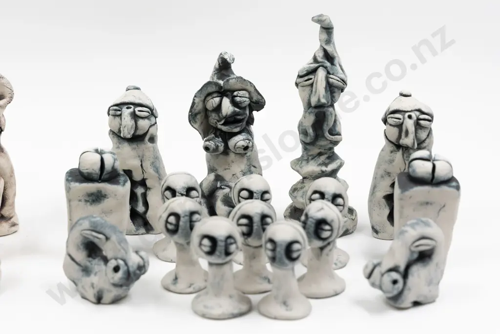 NZ Pottery Part Glazed Figural Chess Set Image 1++