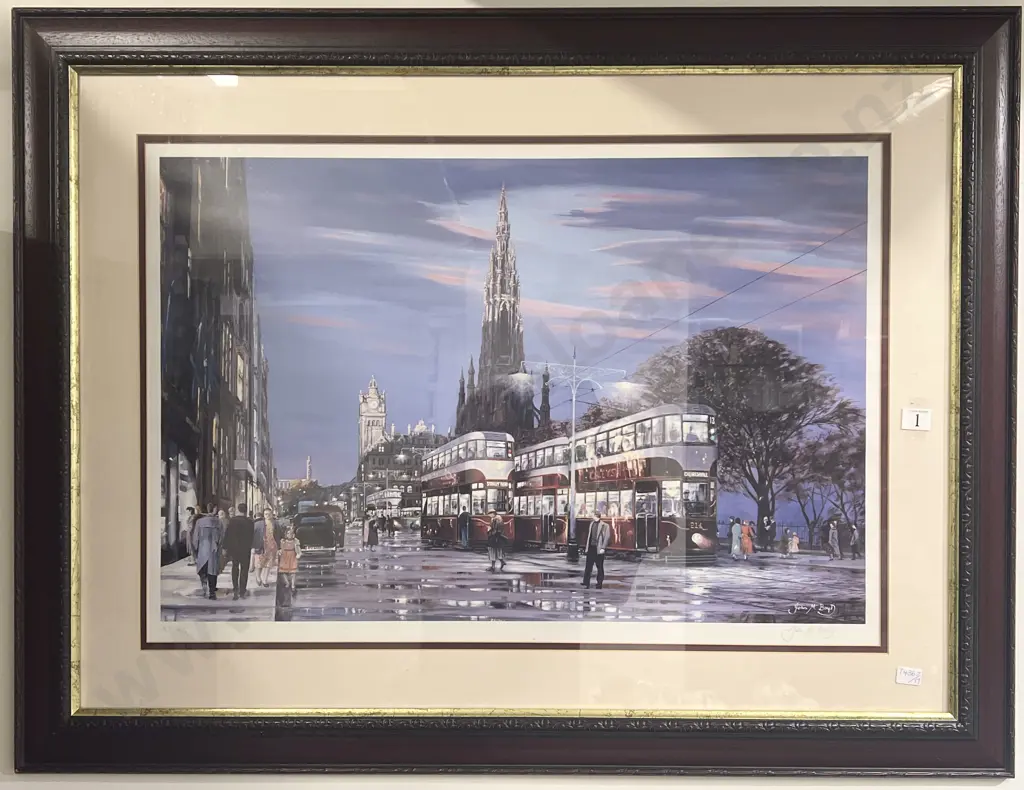 John M Boyd (Scottish b 1942) - Trams On Princes Street Image 1++
