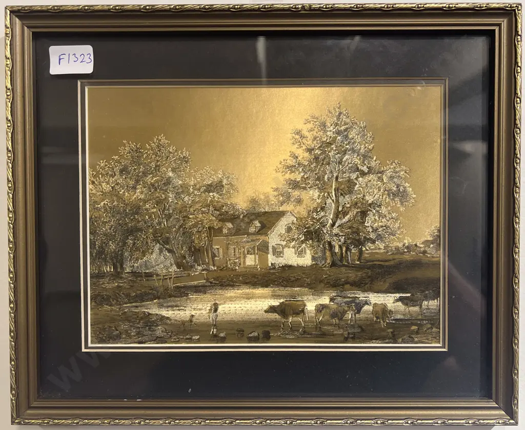Pair of Country Scene Prints on Silk Image 1++