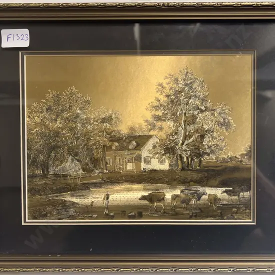 Pair of Country Scene Prints on Silk