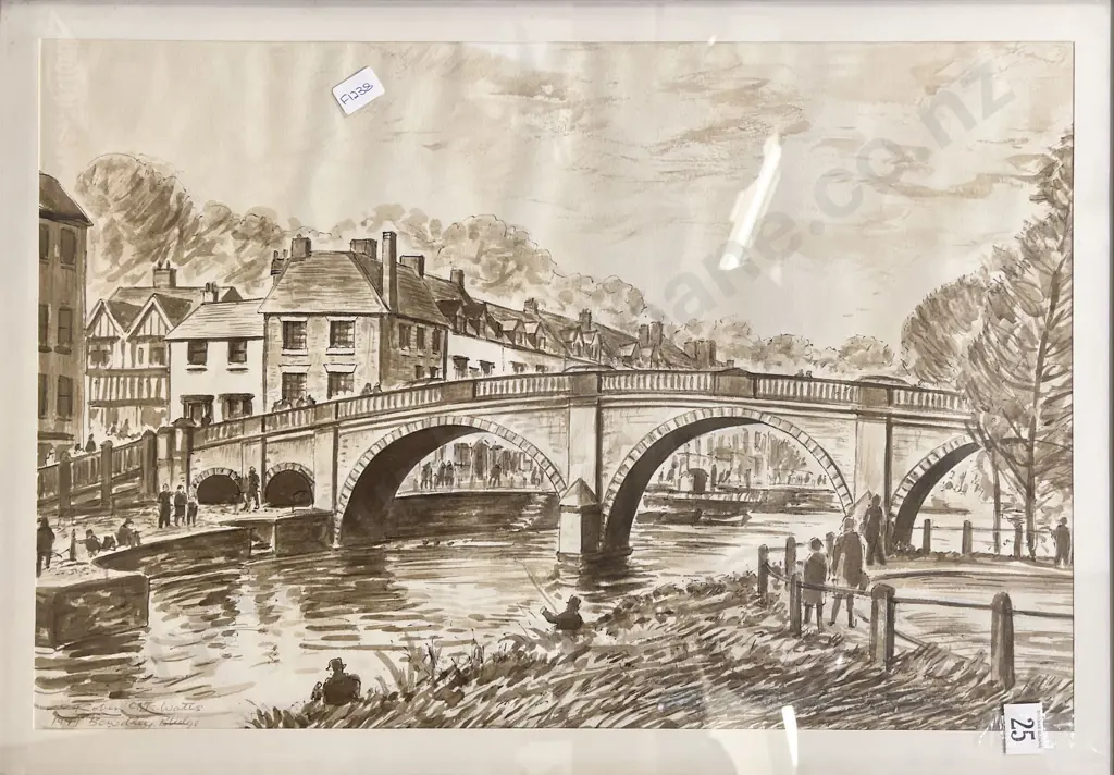 Two Watercolours together with Two Vintage Prints Image 1++
