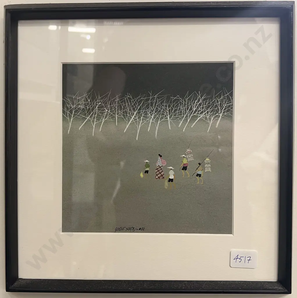Three Mixed Media Asian Works by the Same Hand Image 1++