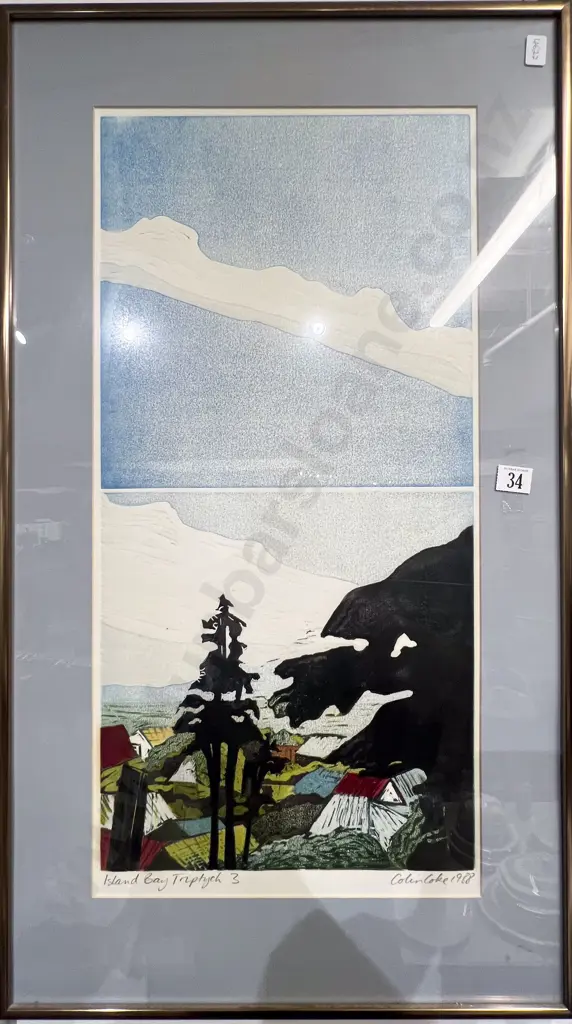 Colin Coke "Island Bay Triptych 3" Lino Cut Image 1++