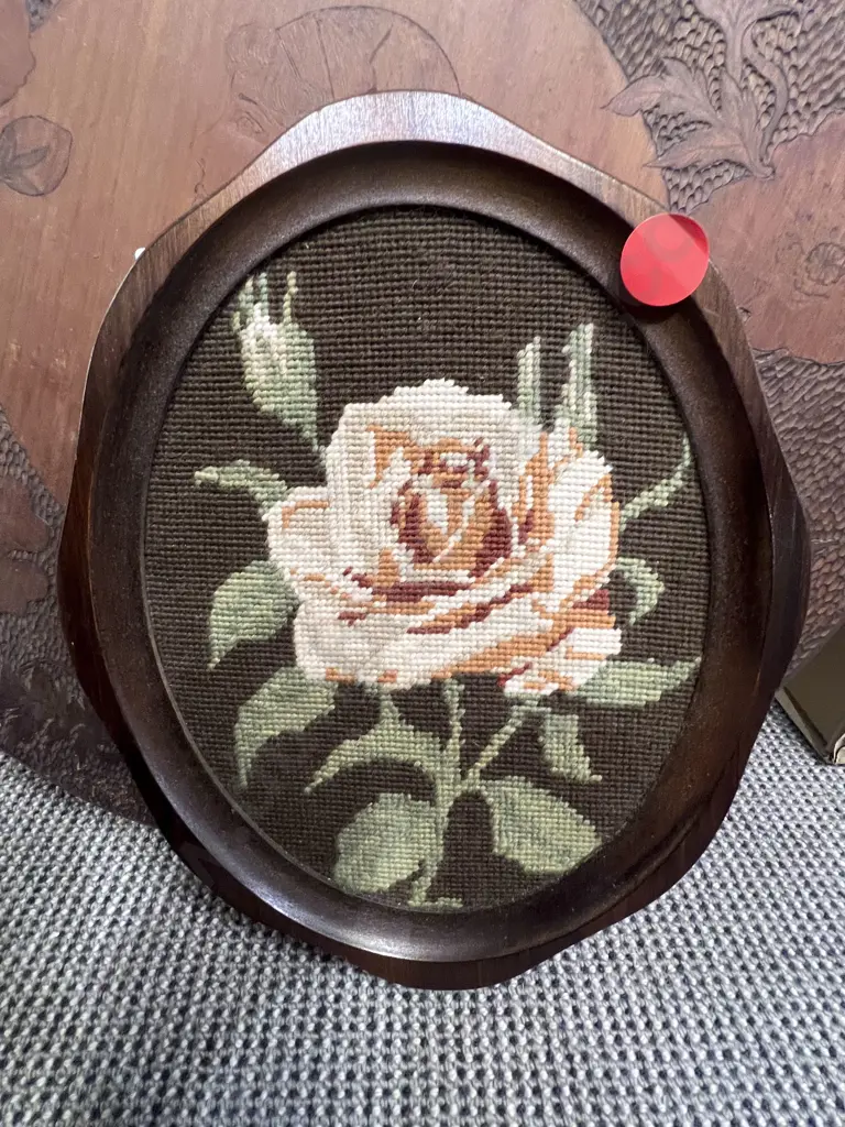 Wooden Poker Work Wall Hanging together with Framed Needle Work Image 1++
