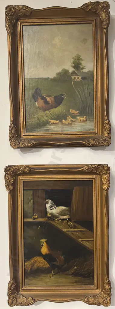 A. Anderson Pair of Vintage Bird Studies Oil on Board Image 1++
