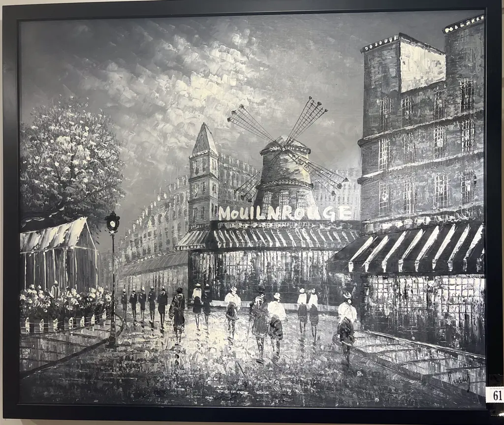 Indistinctly Signed "Moulin Rouge" Oil on Board Image 1++
