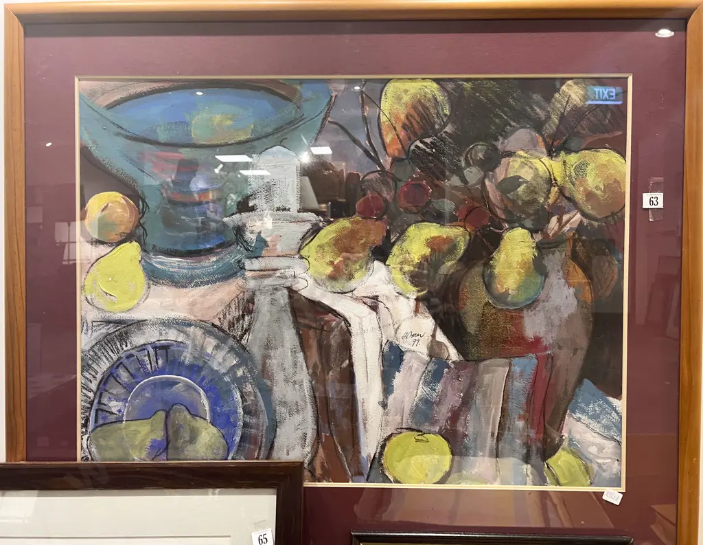 Indistinctly Signed Abstract Pastel Still Life on Paper Image 1++