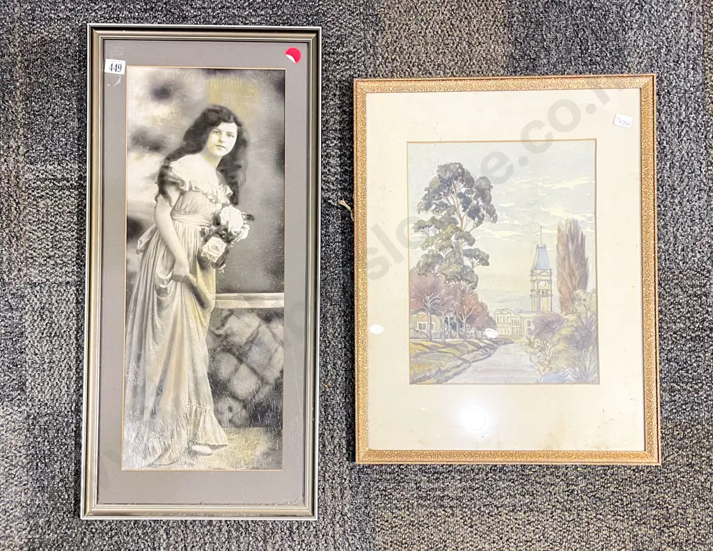 Indistinctly Signed Riverscape Watercolour together with Print Image 1++