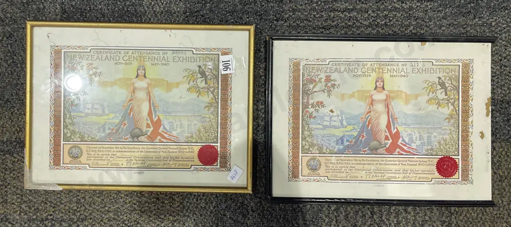 Two NZ Centennial Exhibition Attendance Certificates Image 1++