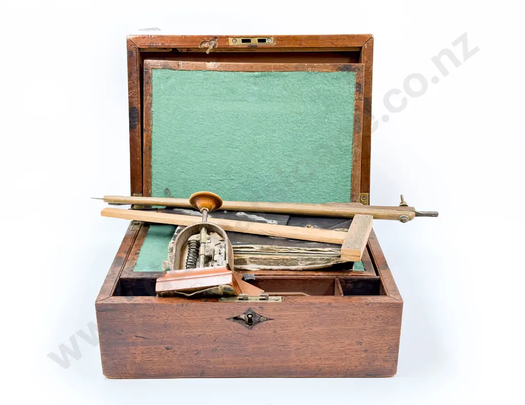 Victorian Writing Slope (A/F) together with Assorted Vintage Measuring Implements etc. Image 1++