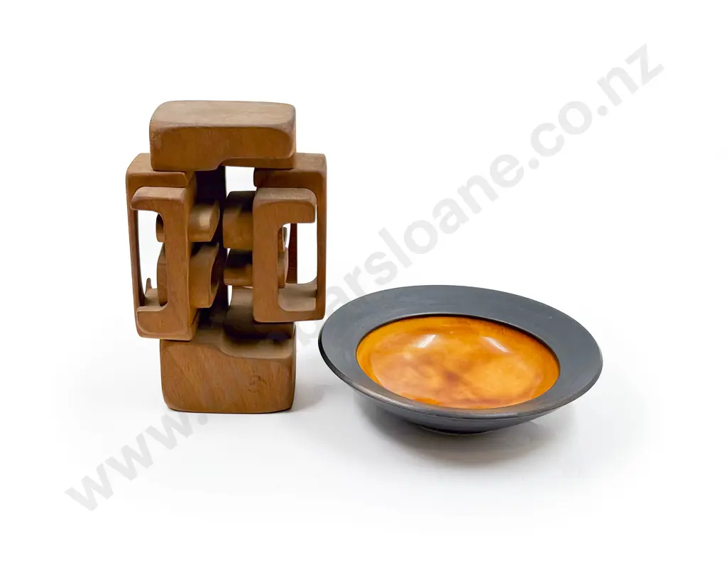 NZ Pottery Bowl together with Sculptural Wooden Form Image 1++