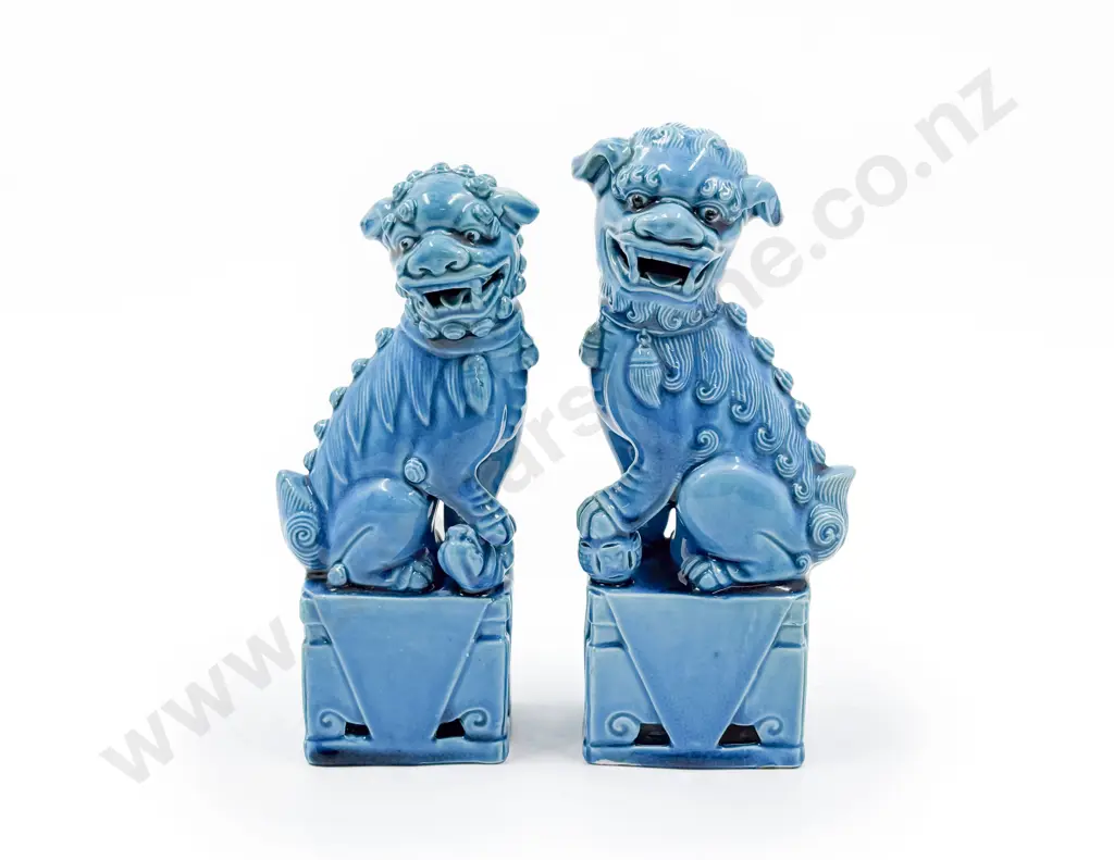 Pair of Blue Glazed Temple Lions Image 1++