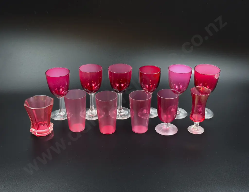 Qty of Assorted Cranberry Glass Image 1++