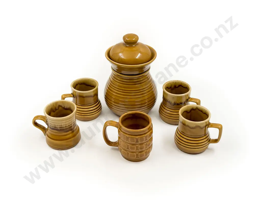 Titian Ware Jar with Assorted NZ Pottery Mugs Image 1++