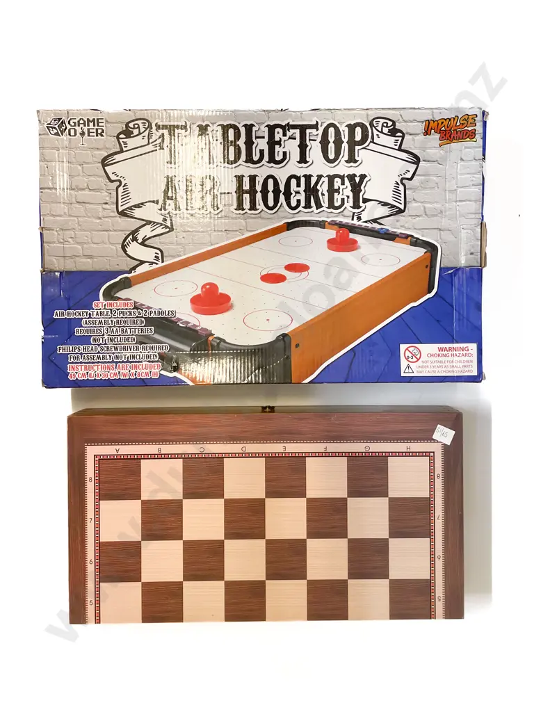 Wooden Backgammon and Checkers Set with Table Top Air Hockey Game Image 1++