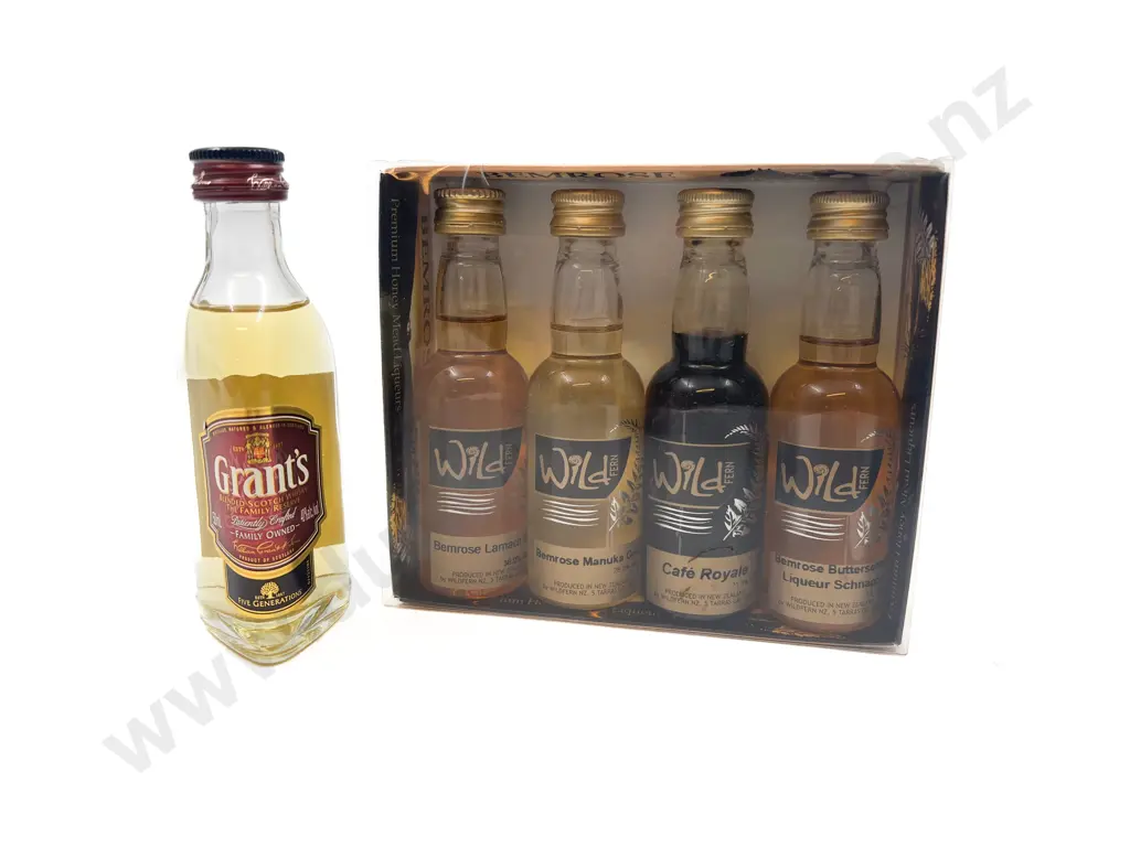 Miniature Bottle of Whiskey together with Four Bottle Liquor Gift Pack Image 1++