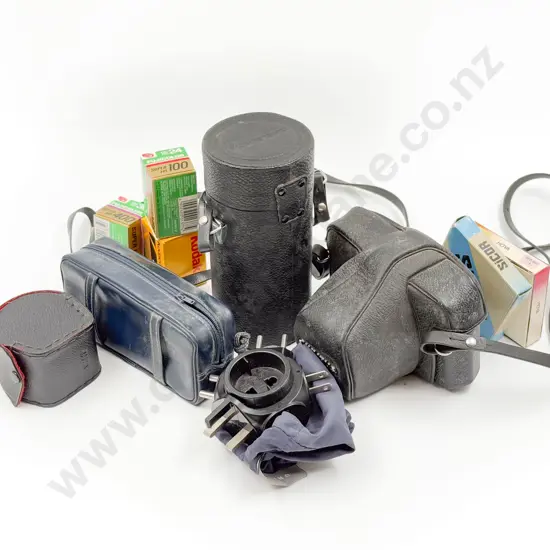Vintage Olympus Camera with Bag of Assorted Accessories