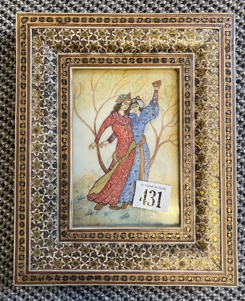 Moghul Artwork on Ivory in Decorative Frame Image 1++