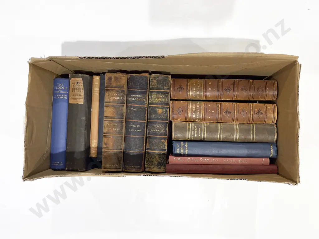 Box of Assorted Leather Bound Books etc. Image 1++